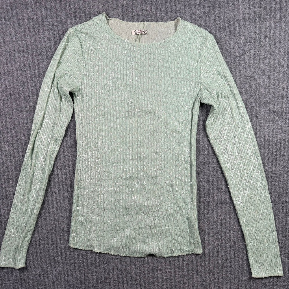 Intimately Free People Top Womens XS Mint Green Sequin Ribbed Long Sleeve